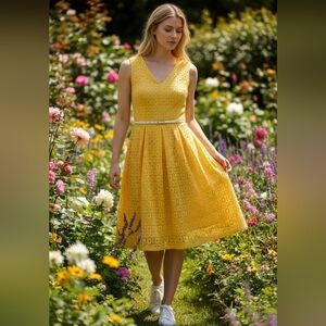 Liz Claiborne Yellow Midi Lace Dress